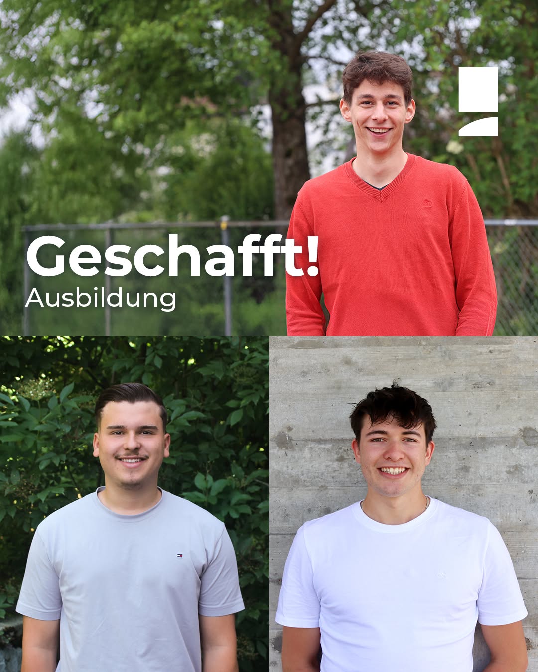 Wir gratulieren unseren Lernenden
• Amel Adrovic, Zeichner EFZ Fachrichtung Ingenieurbau
• Luis Gloor, Zeichner EFZ...